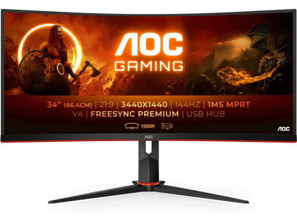 AOC Monitor CU34G2XPBK 34'' VA, zakrivljen,21:93440x1440180Hz1ms GtG HDMIx2, DPx2,USB freesync crna (CU34G2XPBK) MONITORI