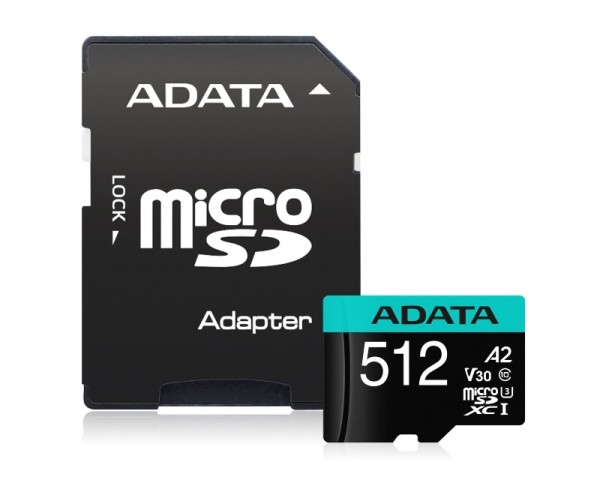 A-DATA UHS-I U3 MicroSDXC 512GB V30S class 10 + adapter AUSDX512GUI3V30SA2-RA1 IT KOMPONENTE I PERIFERIJA