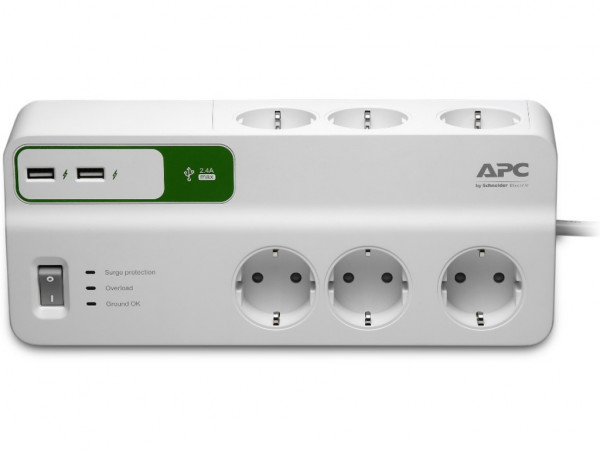 APC Essential SurgeArrest 6 outlets with 5V, 2.4A 2 port USB charger, 230V Germany (PM6U-GR)  IT KOMPONENTE I PERIFERIJA